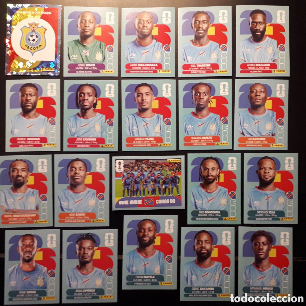 Cromos de f&uacute;tbol: 20 CROMOS CONGO, EQUIPO COMPLETO MUNDIAL F&Uacute;TBOL 2026 FIFA WORLD CUP PANINI SIN PEGAR