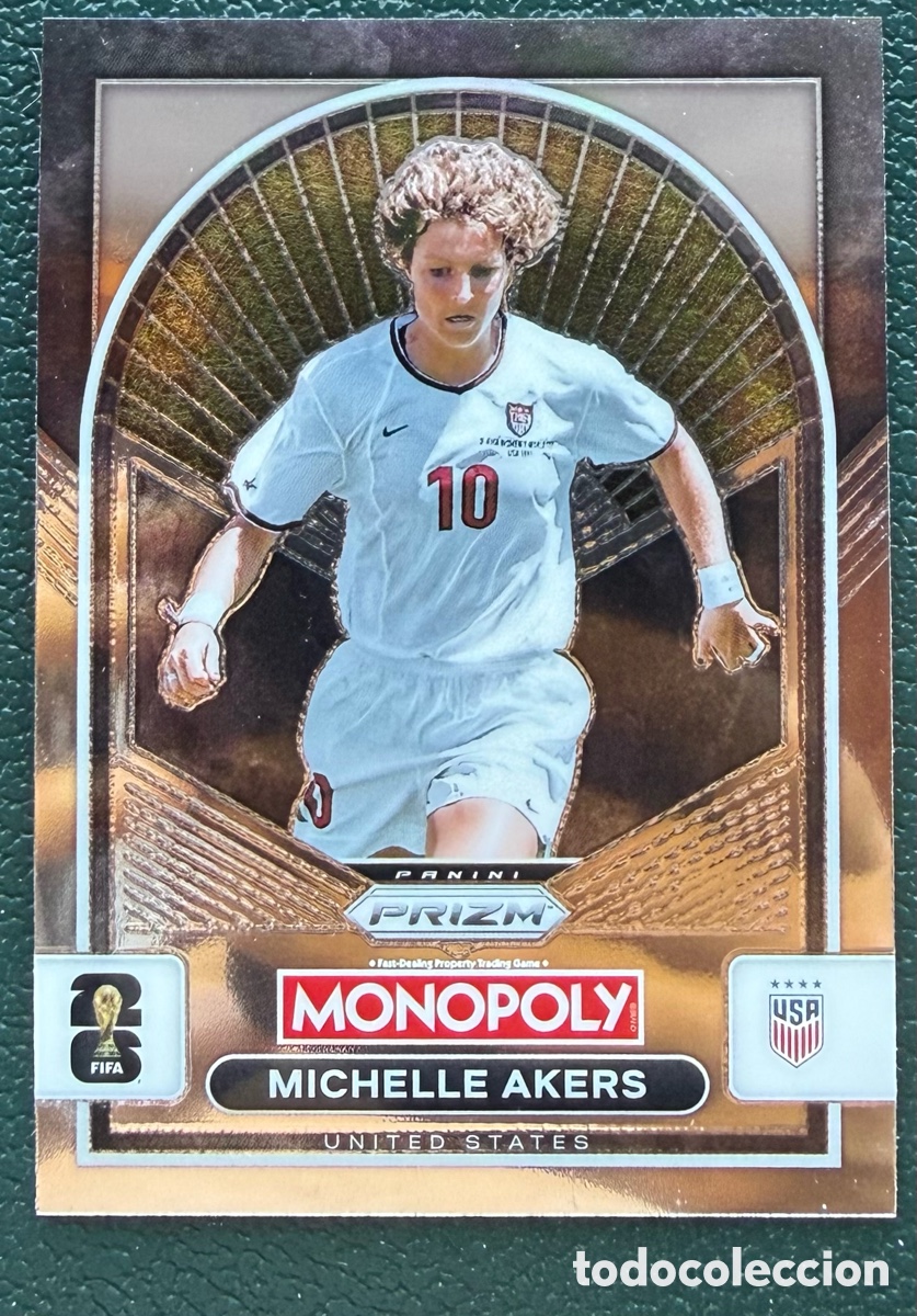 Cartes &agrave; collectionner de Football: 90 MICHELLE AKERS ESTADOS UNIDOS USA FICHAS ALBUM PANINI FIFA WORLD CUP MUNDIAL 2026 MONOPOLY PRIZM