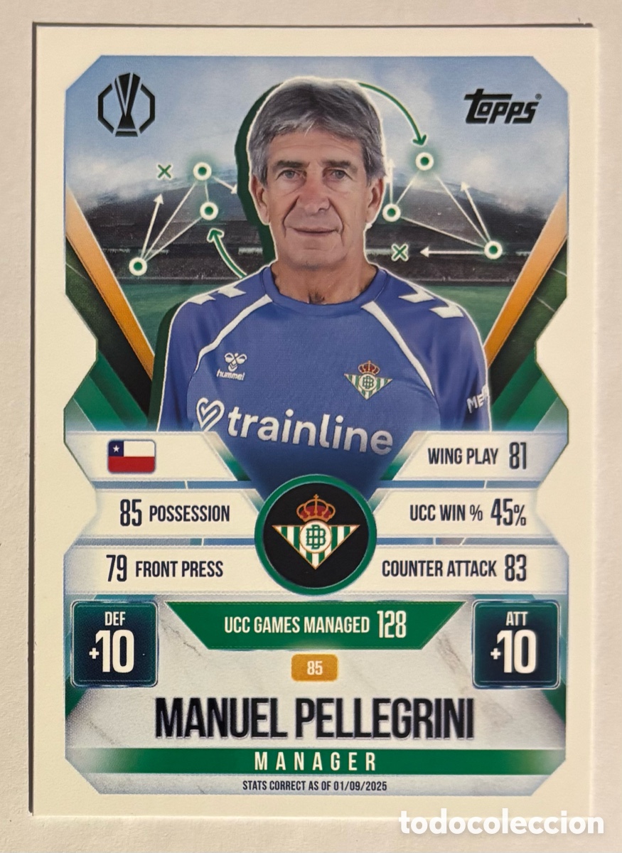 Cromos de f&uacute;tbol: MANUEL PELLEGRINI (REAL BETIS). CARTA TOPPS MATCH ATTAX 2025/26.