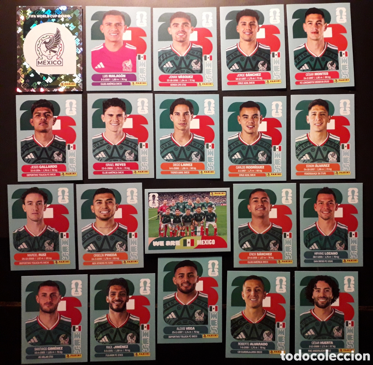 Cromos de f&uacute;tbol: 20 CROMOS M&Eacute;XICO, EQUIPO COMPLETO MUNDIAL F&Uacute;TBOL 2026 FIFA WORLD CUP PANINI SIN PEGAR