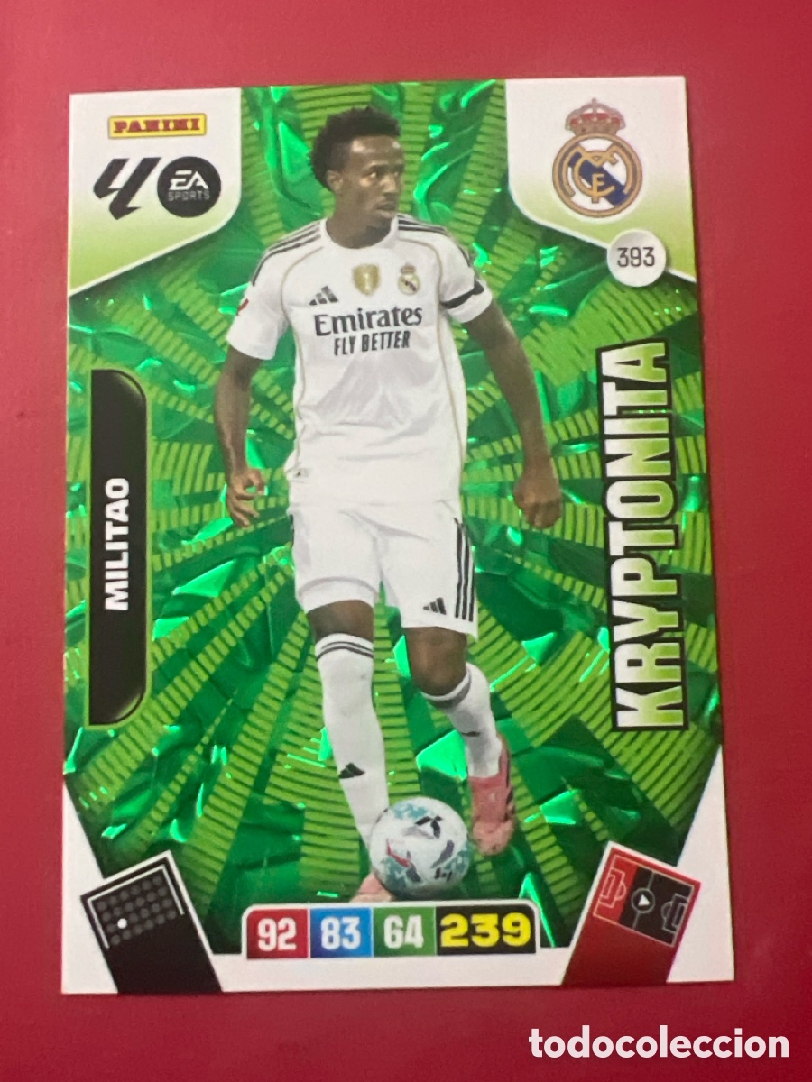 Cromos de f&uacute;tbol: E1288. Militao kryptonita n&uacute;mero 393 del Real Madrid cromo adrenalyn XL 25-26 2025-2026