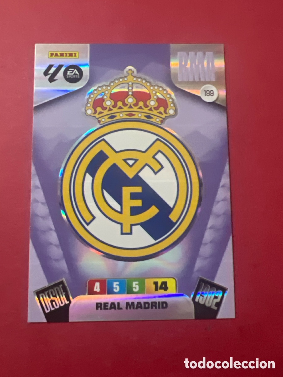 Cromos de f&uacute;tbol: E1289. Escudo Real Madrid N&ordm; 199 La Liga Santander Adrenalyn XL 2022 2023 Panini 22 23