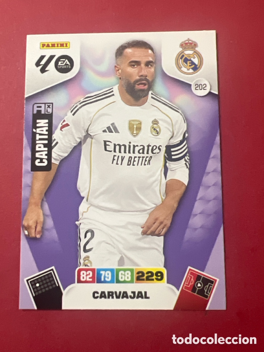 Cromos de f&uacute;tbol: E1291. Carvajal n&uacute;mero 202 del Real Madrid cromo adrenalyn XL 25-26 2025-2026