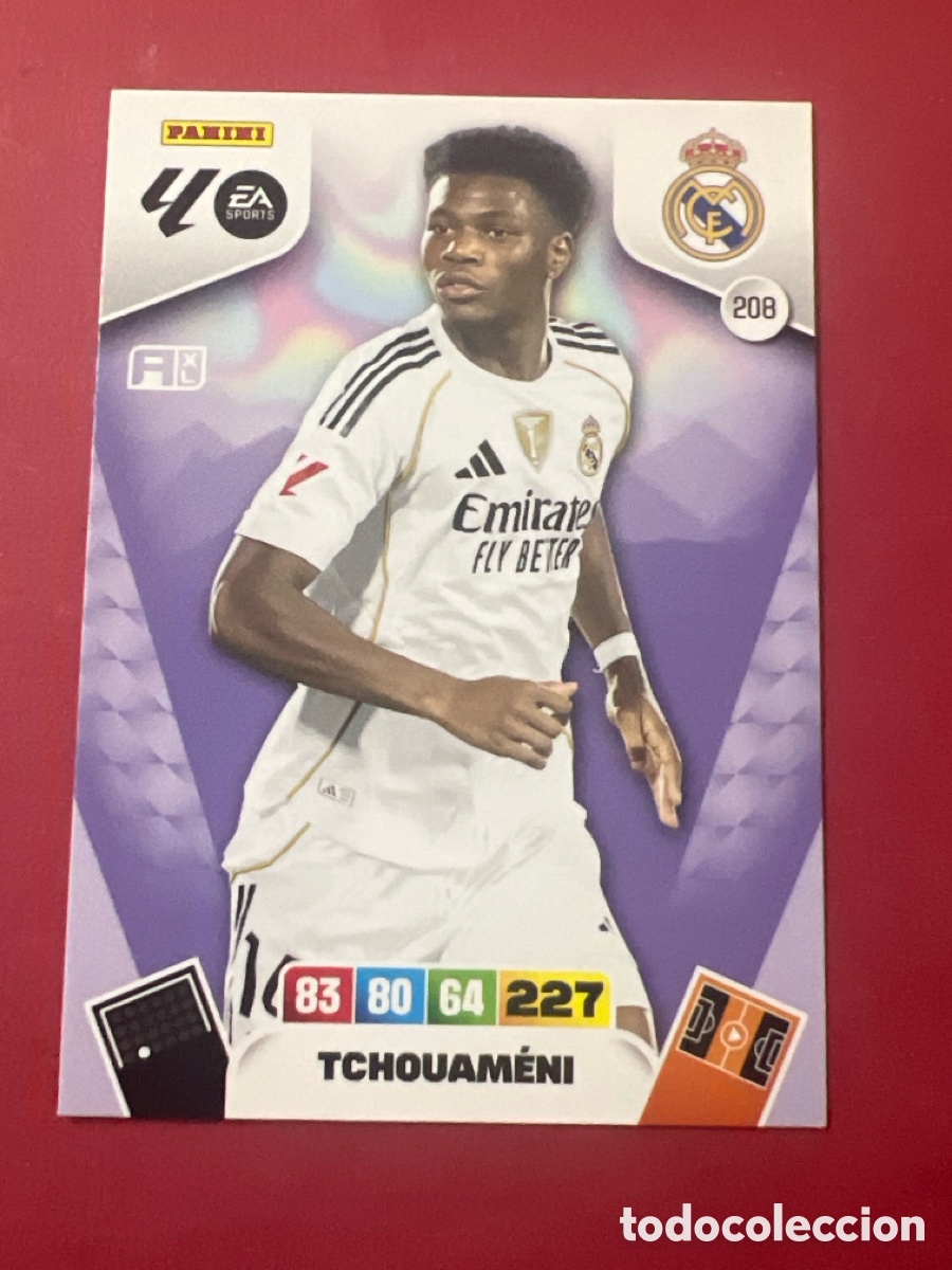Cromos de f&uacute;tbol: E1277. PANINI ADRENALYN XL LIGA 2025-2026 25-26 &ndash; Aur&eacute;lien Tchouam&eacute;ni Real Madrid CF N&ordm; 208