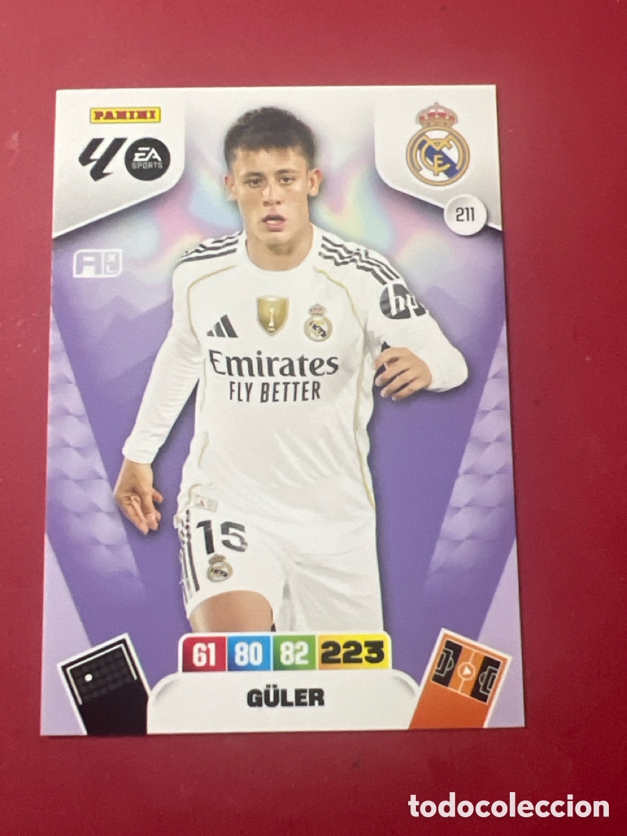 Cromos de f&uacute;tbol: E1301. Guler n&uacute;mero 211 del Real Madrid cromo adrenalyn XL 25-26 2025-2026