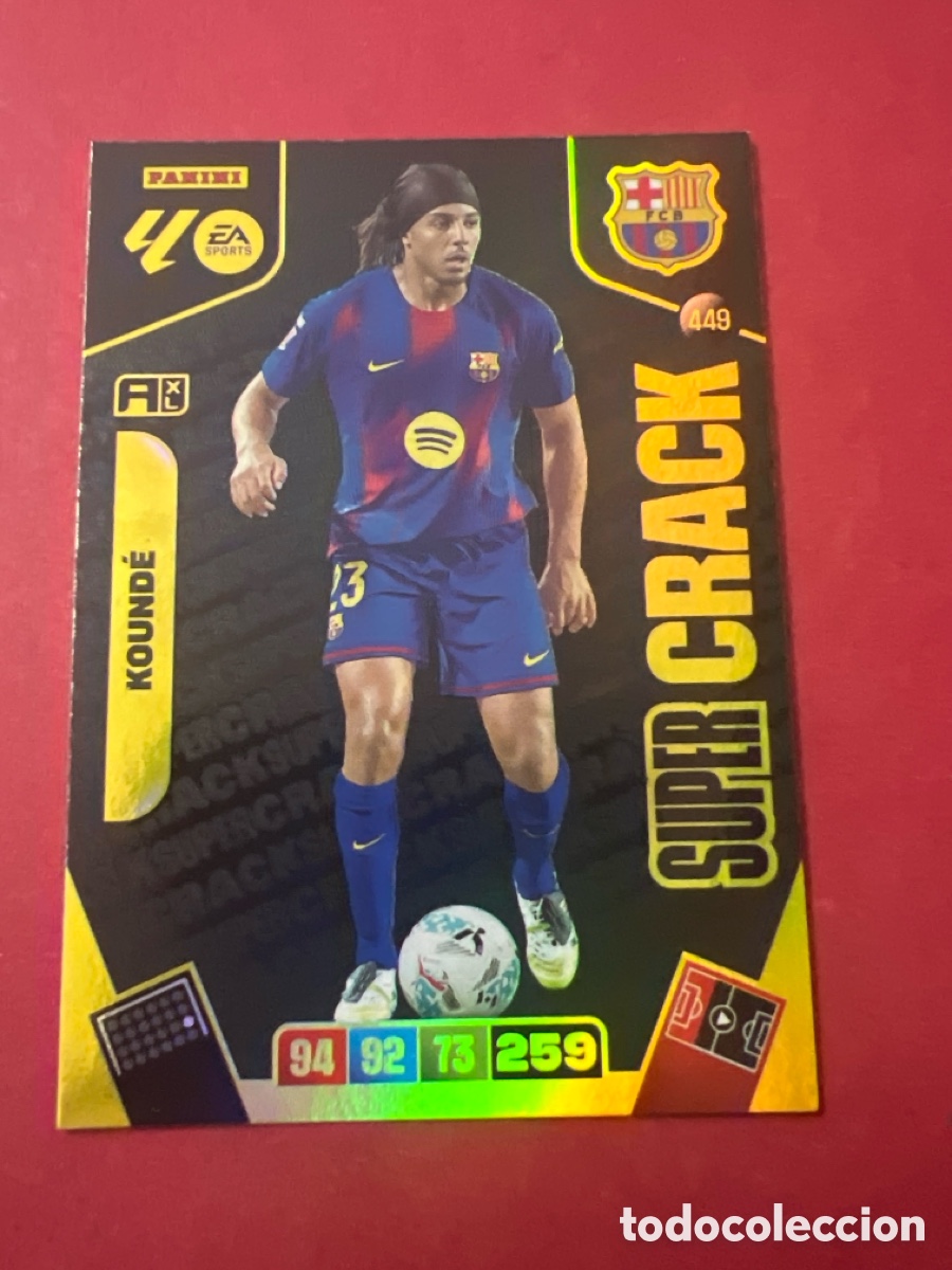 Football Stickers: E1322. Kounde S&uacute;per Crack n&uacute;mero 449 Del Barcelona cromo adrenalyn XL 25-26 2025-2026
