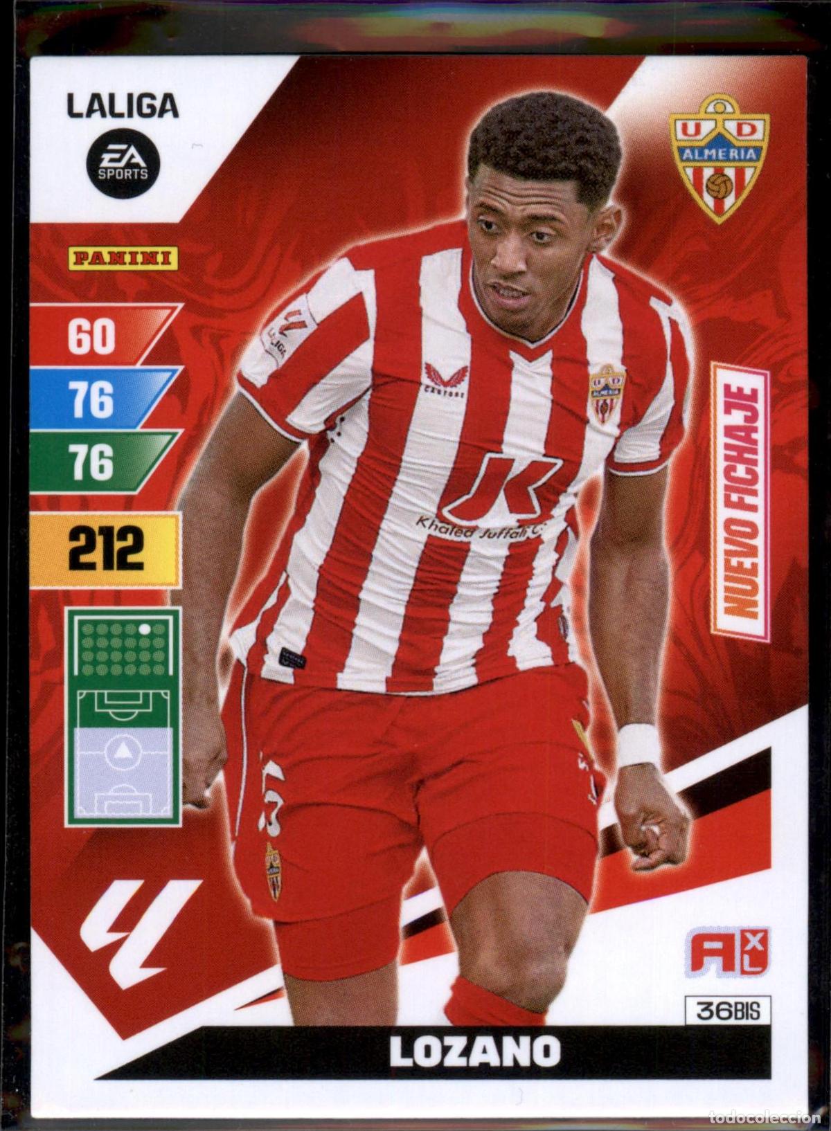 Cromos de f&uacute;tbol: Lozano Nuevo Fichaje N&ordm; 36 Bis UD Almer&iacute;a LaLiga Santander Adrenalyn XL 2023 2024 Panini 24 25