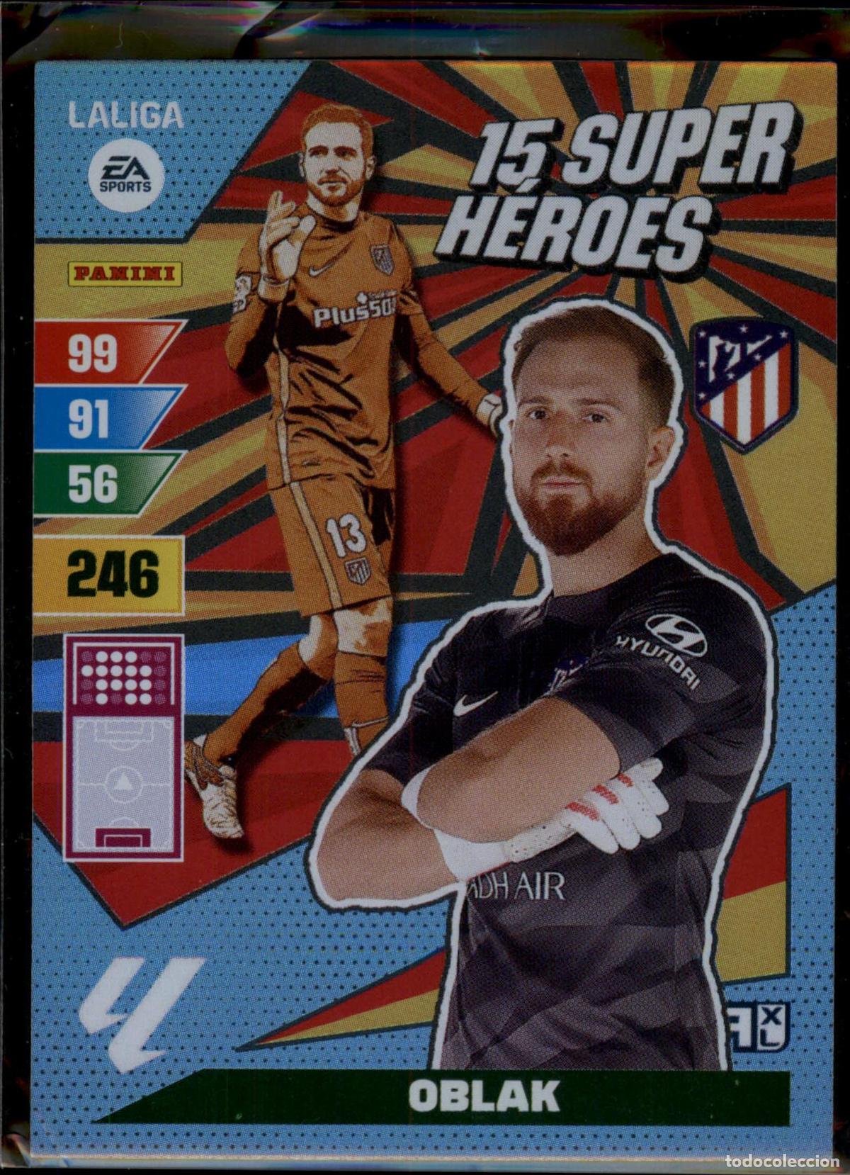 Cromos de f&uacute;tbol: Oblak Super H&eacute;roes Atl&eacute;tico de Madrid Santander Adrenalyn XL 2023 2024 Panini 24 25