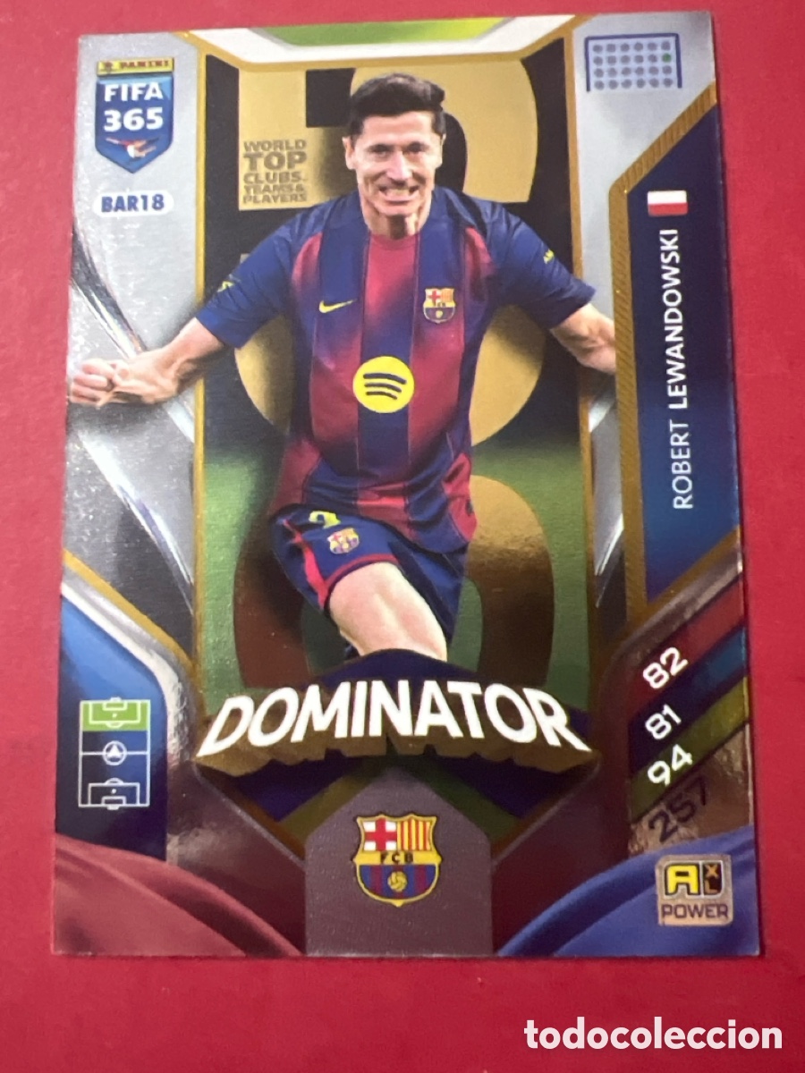 Cromos de f&uacute;tbol: E1351. LEWANDOWSKI FC BARCELONA BAR18 B&Aacute;SICA DOMINATOR ADRENALYN XL FIFA 365 PANINI 2026