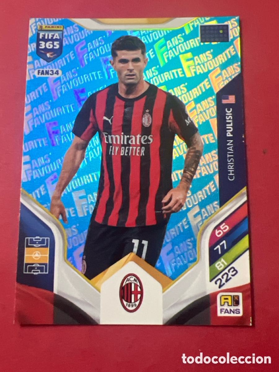 Cromos de f&uacute;tbol: FAN34 Christian Pulisic BLUE AZUL MILAN FANS FAVOURITE PANINI ADRENALYN FIFA 365 2025 2026 LIGA