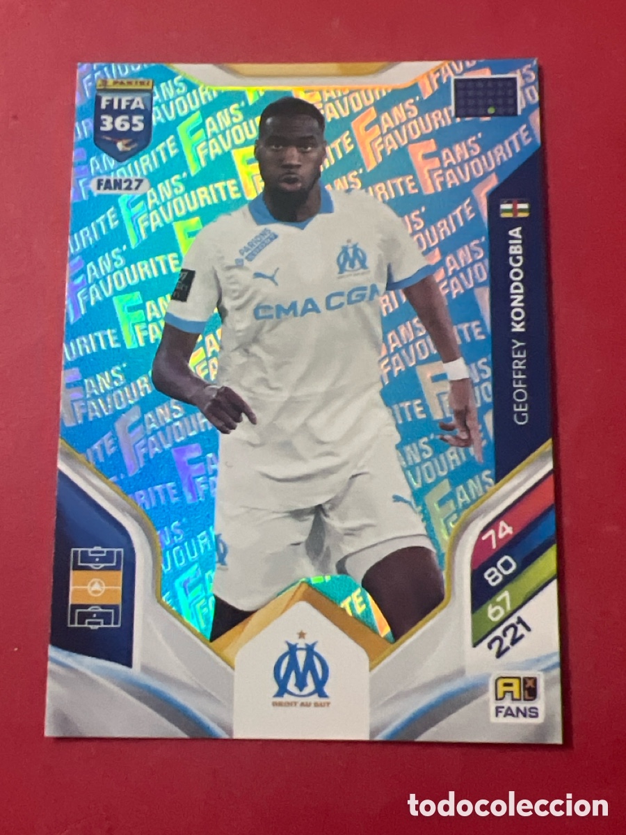 Cromos de f&uacute;tbol: E1408. KONDOGBIA OLYMPIC MARSELLA FAN27 BLUE FANS FAVOURITE ADRENALYN XL FIFA 365 PANINI 2026