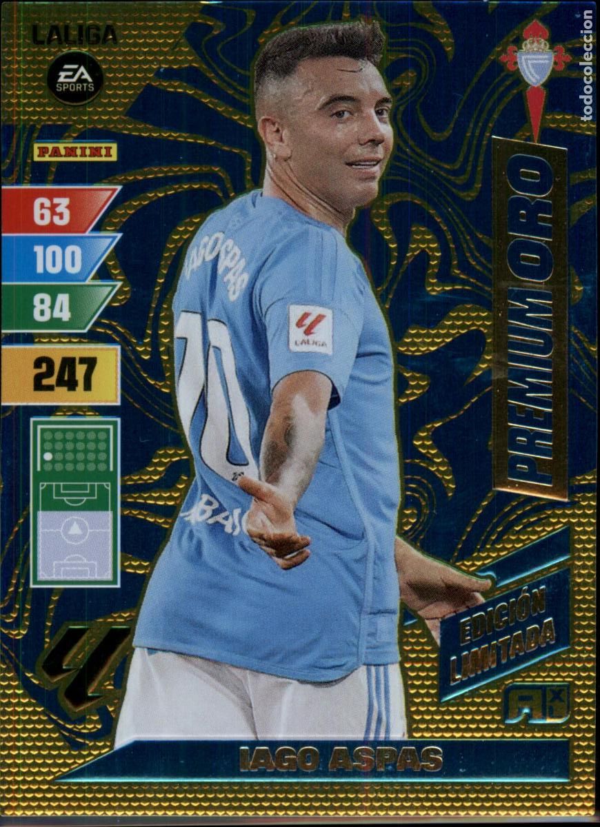 Cromos de f&uacute;tbol: Iago Aspas Premium Oro Limitada RC Celta LaLiga Santander Adrenalyn XL 2023 2024 Panini 24 25