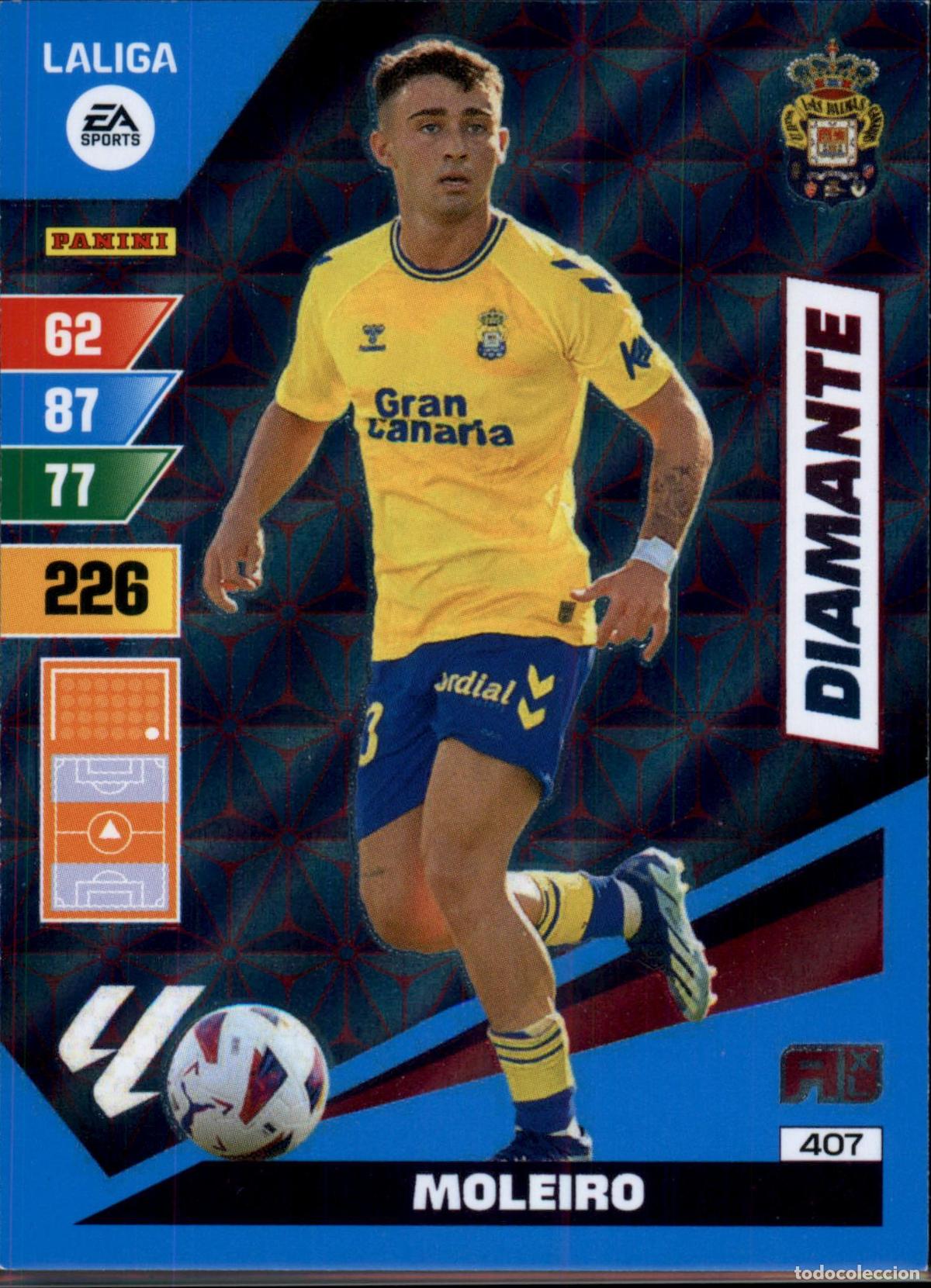 Figurine di Calcio: Moleiro Diamante N&ordm; 406 UD Las Palmas LaLiga Santander Adrenalyn XL 2023 2024 Panini 24 25