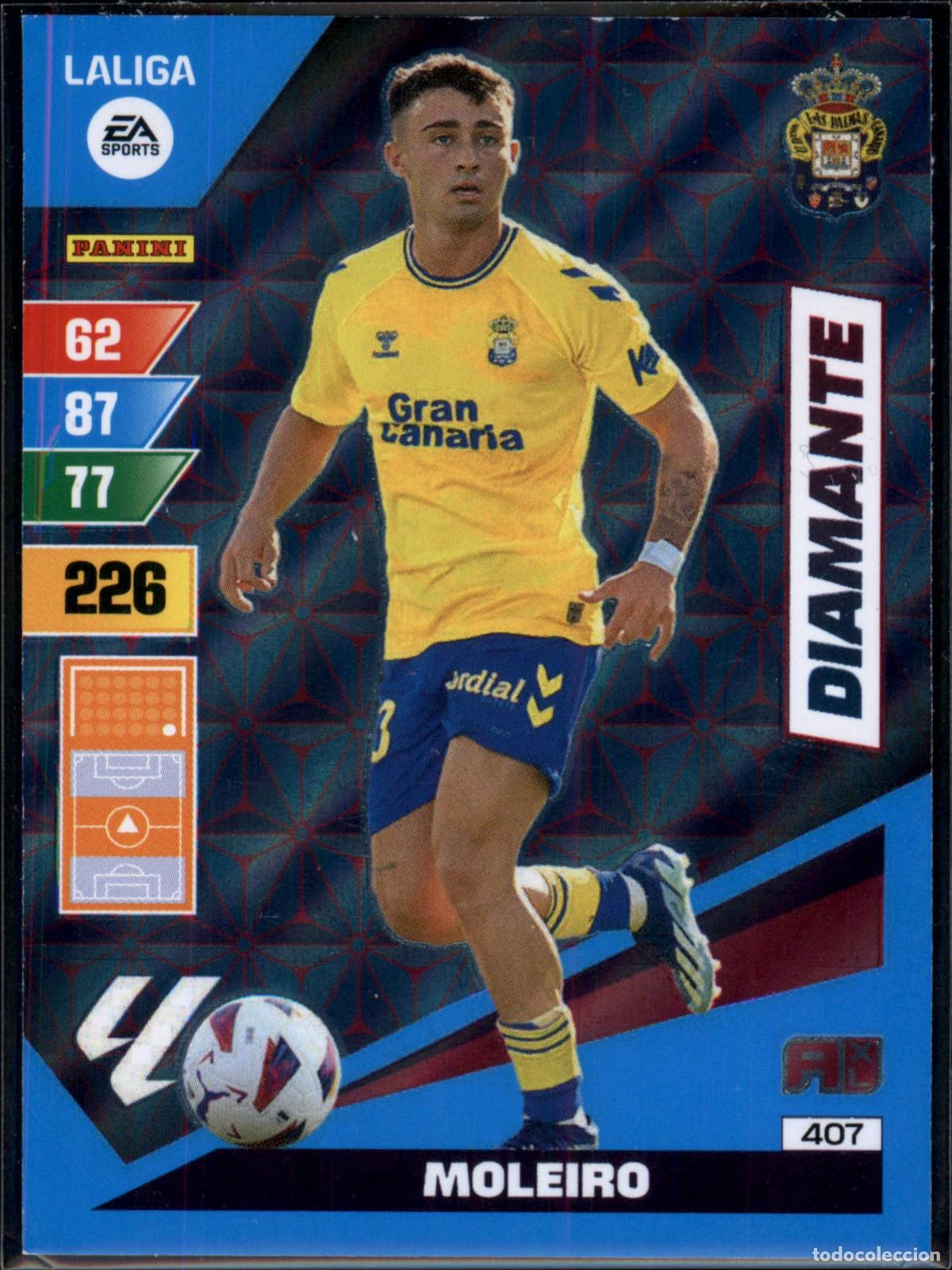 Figurine di Calcio: Moleiro Diamante N&ordm; 406 UD Las Palmas LaLiga Santander Adrenalyn XL 2023 2024 Panini 24 25
