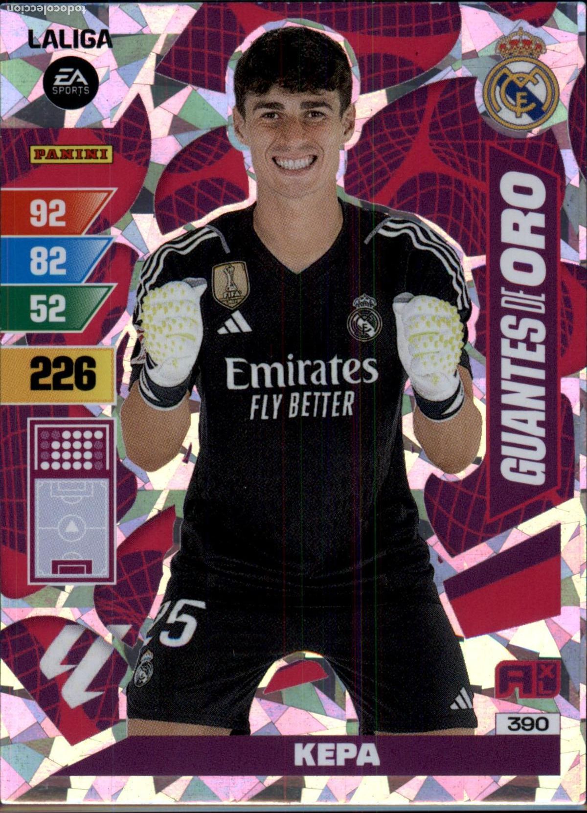 Cromos de f&uacute;tbol: Kepa Guantes de Oro N&ordm; 390 Real Madrid LaLiga Santander Adrenalyn XL 2023 2024 Panini 24 25