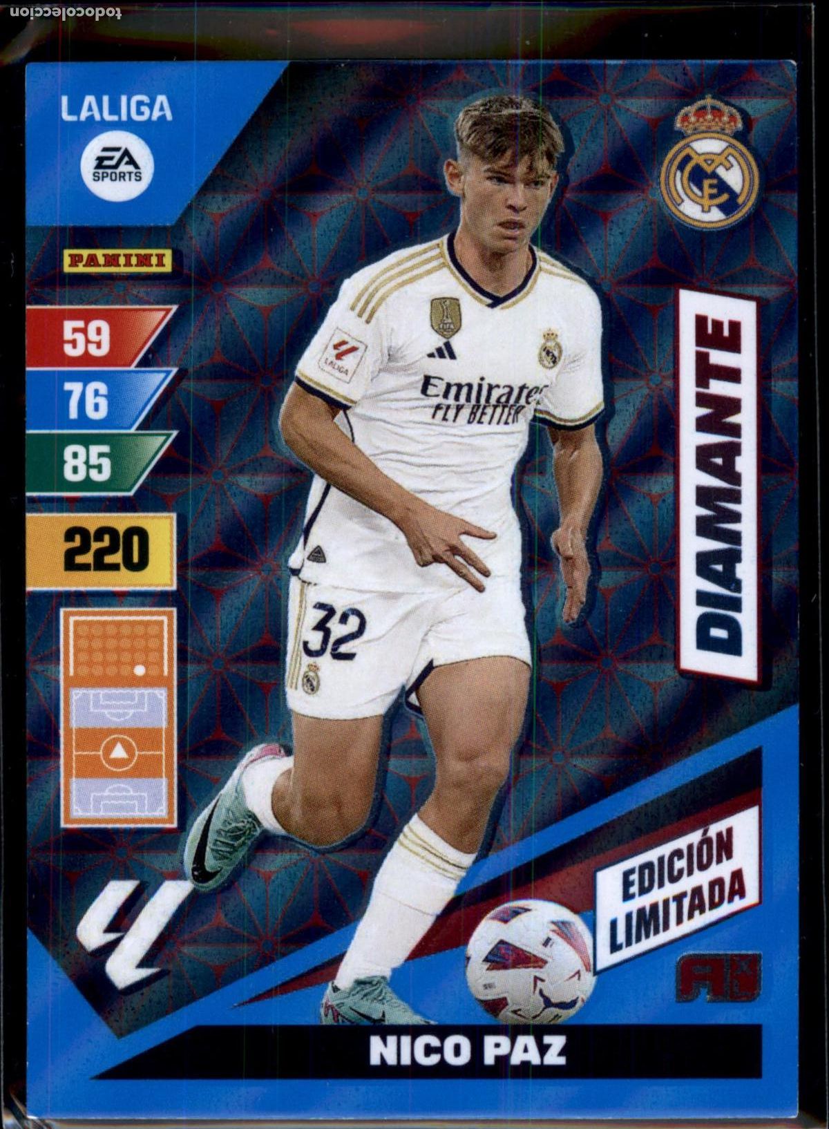 Cromos de f&uacute;tbol: Nico Paz Diamante Edici&oacute;n Limitada Real Madrid LaLiga Santander Adrenalyn XL 2023 2024 Panini 24 25