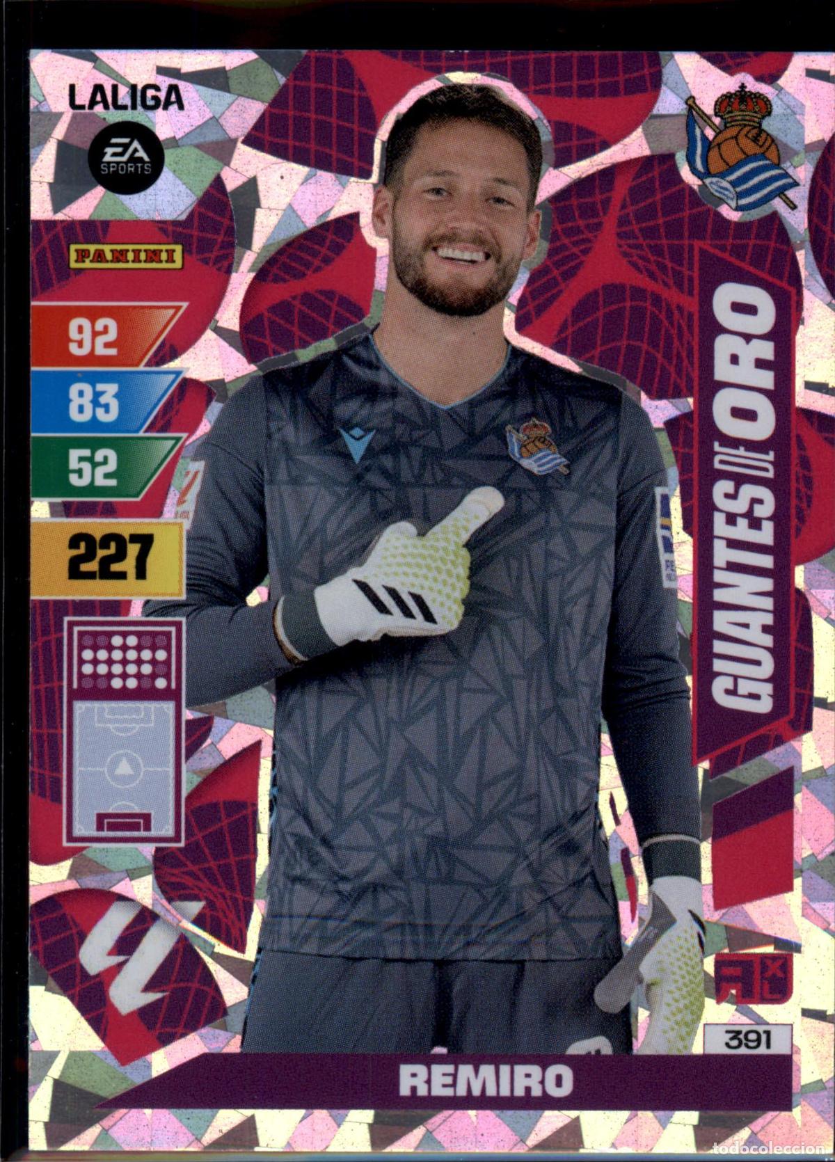 Cromos de f&uacute;tbol: Remiro Guantes de Oro N&ordm; 391 Real Sociedad Liga Santander Adrenalyn XL 2023 2024 Panini 24 25