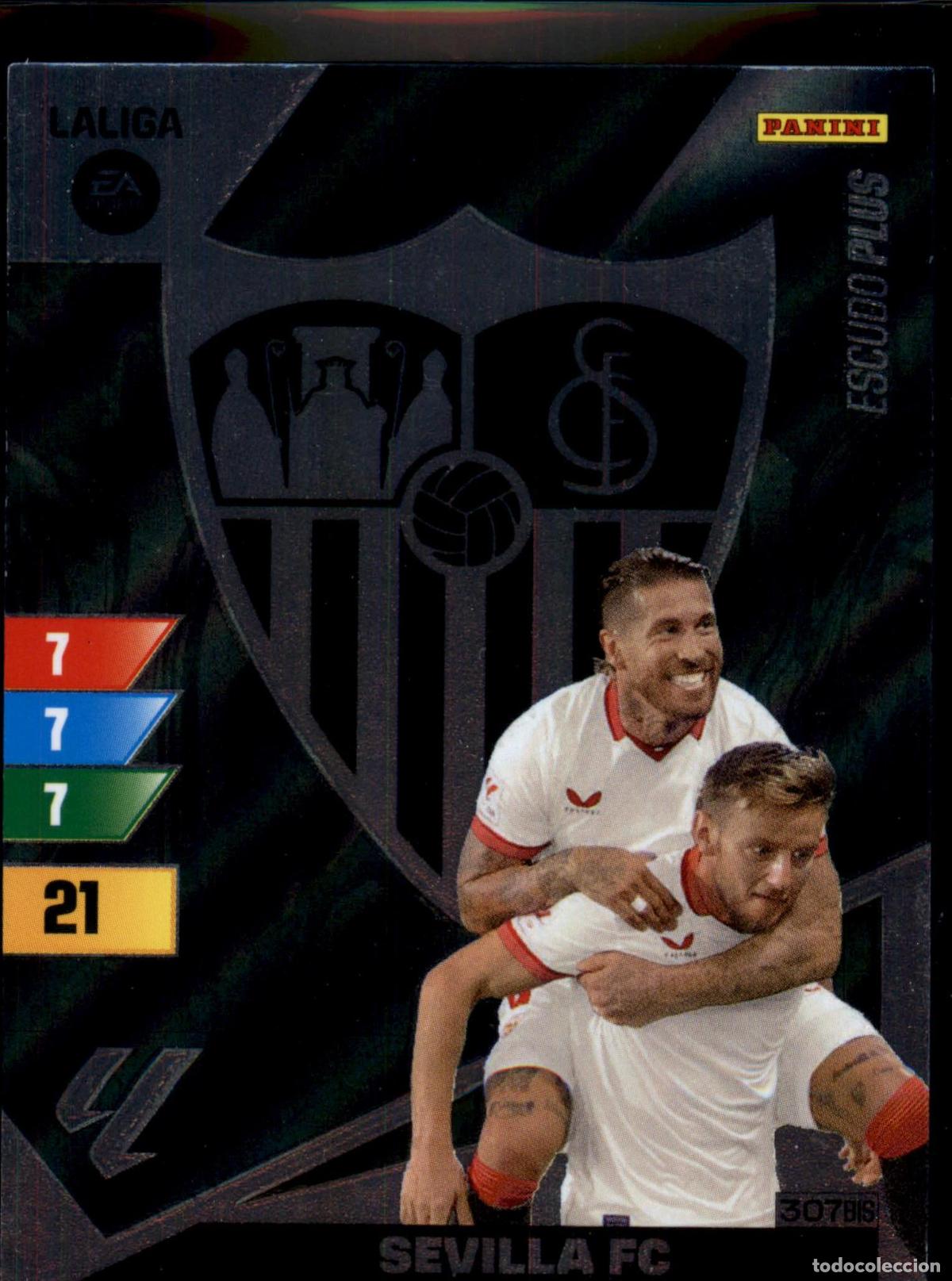 Cromos de f&uacute;tbol: Escudo Plus Sevilla FC N&ordm; 307 Bis LaLiga Santander Adrenalyn XL 2023 2024 Panini 24 25