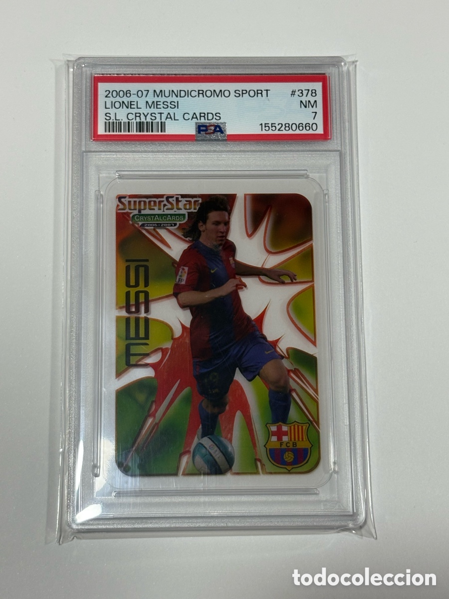 Football Stickers: PSA 7 2006 2007 MUNDICROMO SPORT S.L. CRYSTAL CARDS 378 LIONEL MESSI