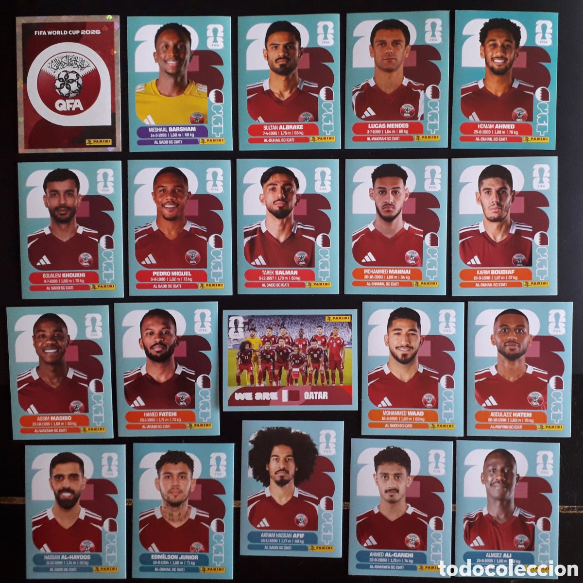 Football Stickers: 20 CROMOS QATAR, EQUIPO COMPLETO MUNDIAL F&Uacute;TBOL 2026 FIFA WORLD CUP PANINI SIN PEGAR