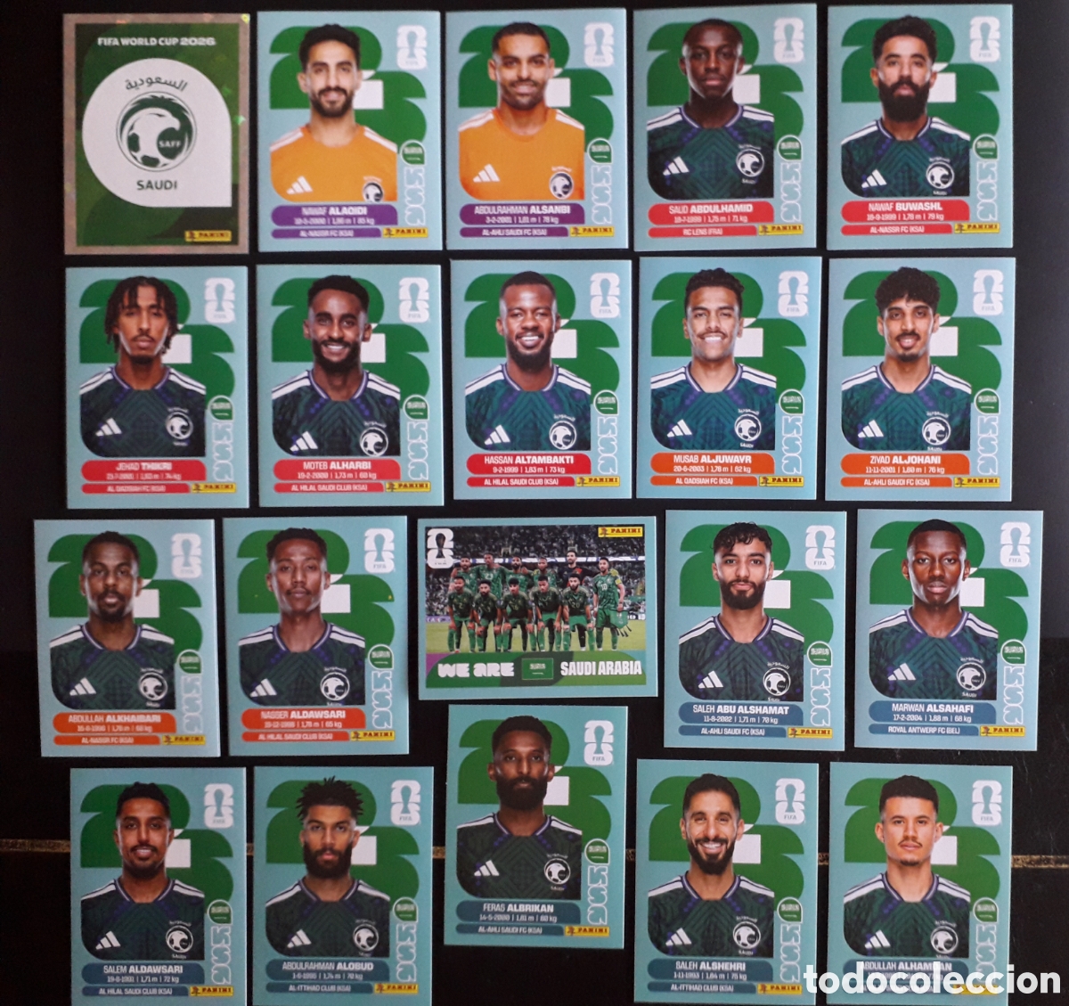 Football Stickers: 20 CROMOS ARABIA SAUD&Iacute; EQUIPO COMPLETO MUNDIAL F&Uacute;TBOL 2026 FIFA WORLD CUP PANINI SIN PEGAR