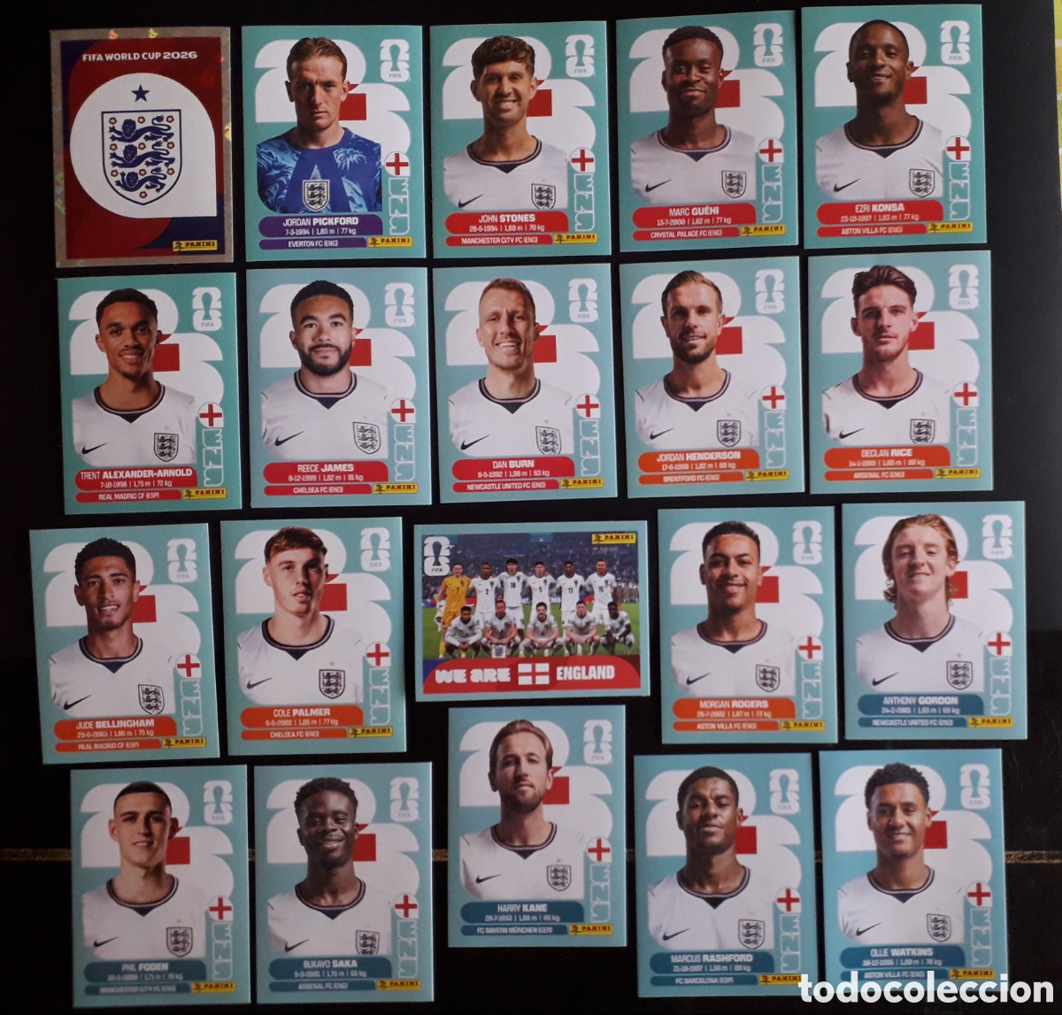 Figurine di Calcio: 20 CROMOS INGLATERRA, EQUIPO COMPLETO MUNDIAL F&Uacute;TBOL 2026 FIFA WORLD CUP PANINI SIN PEGAR