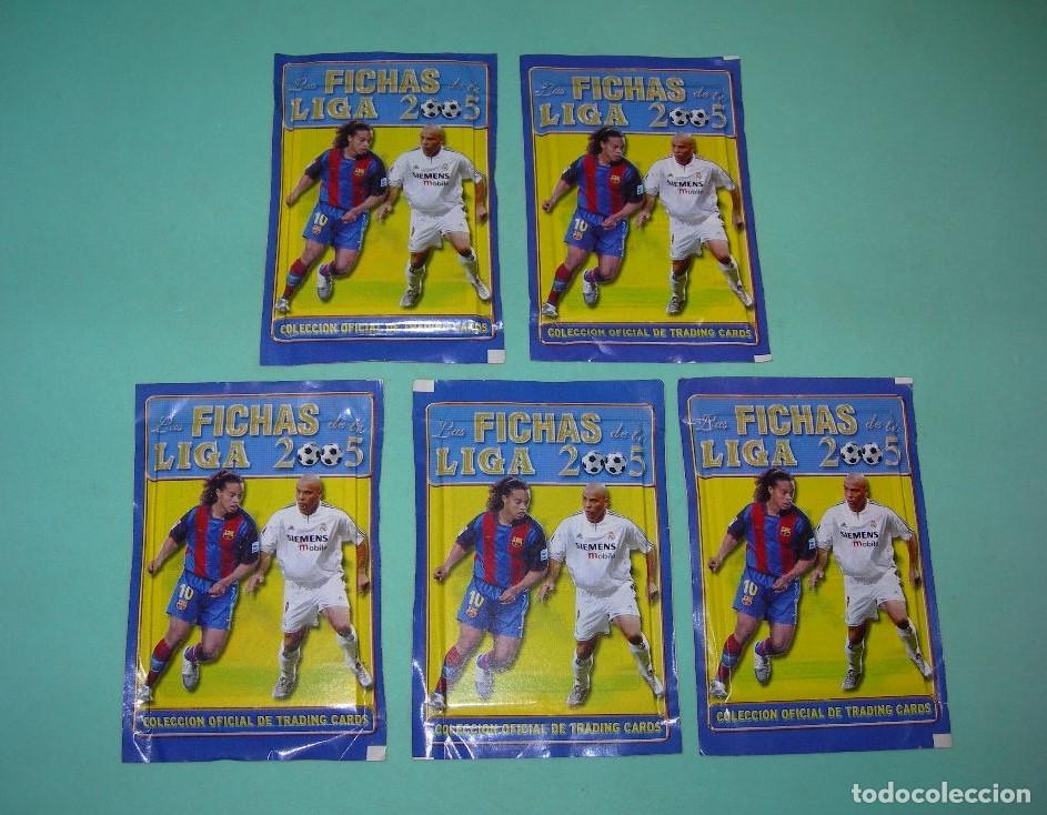Cromos de f&uacute;tbol: LOTE DE 5 SOBRES DE CROMOS SIN ABRIR LAS FICHAS DE LA LIGA 2005 - TEMPORADA 04 05 - MUNDICROMO -
