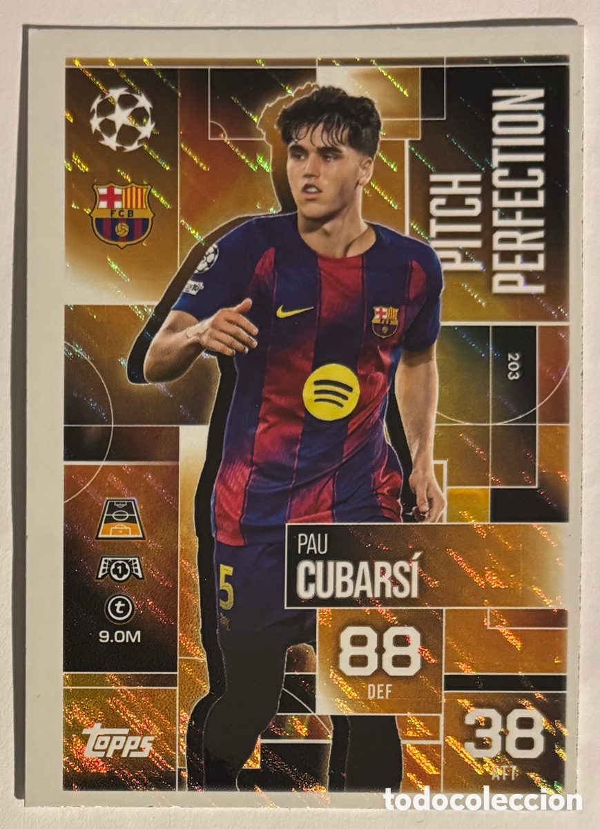 Cromos de f&uacute;tbol: PAU CUBARS&Iacute; (FC BARCELONA). CARTA PITCH PERFECTION TOPPS MATCH ATTAX 2025/26.