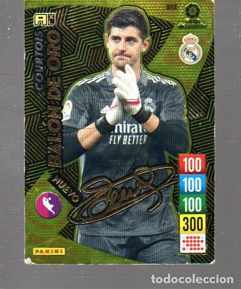 Figurine di Calcio: CROMO DE XL ADRENALYN PANINI DEL A&Ntilde;O 2021 - 22 PORTERO REAL MADRID BAL&Oacute;N DE ORO COURTOIS Y FIRMADO
