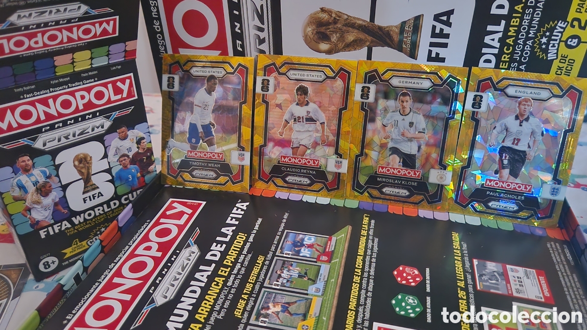 Cartes &agrave; collectionner de Football: LOTE 4 CARDSGOLD-ORO, KLOSE, SCHOLES, REYNA, WEAH⚽ PANINI &reg; MONOPOLY PRIZM FIFA WORLD CUP 2026 NUEVO