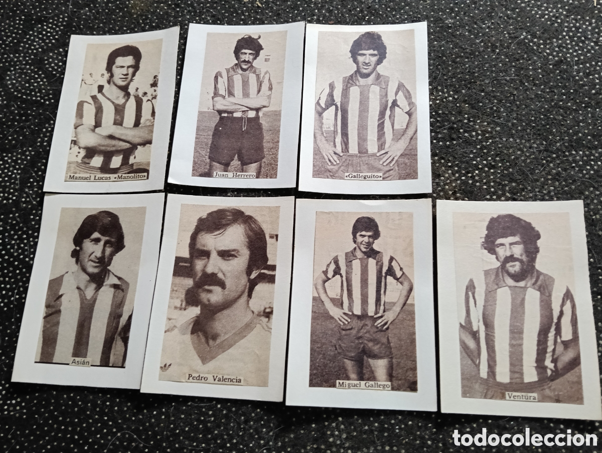 Fu&szlig;ball-Sticker: Lote de 7 A.D. Almer&iacute;a selecci&oacute;n de jugadores con nombres, todos son recortes muy bien hechos de los