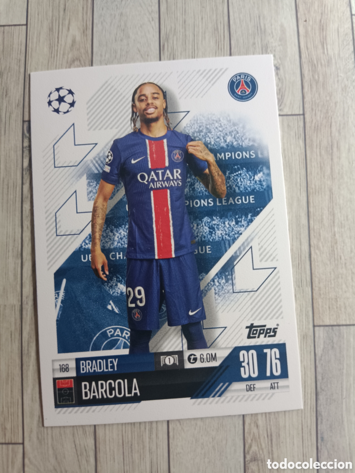 Cromos de f&uacute;tbol: 168 BARCOLA PARIS SAINT GERMAIN CHAMPIONS MATCH ATTAX TOPPS 2024 2025 24 25