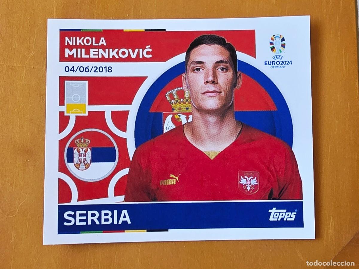 Cromos de f&uacute;tbol: SRB 8 Nikola Milenković, Serbia, Topps UEFA Euro 2024, Eurocopa Germany 24 sticker