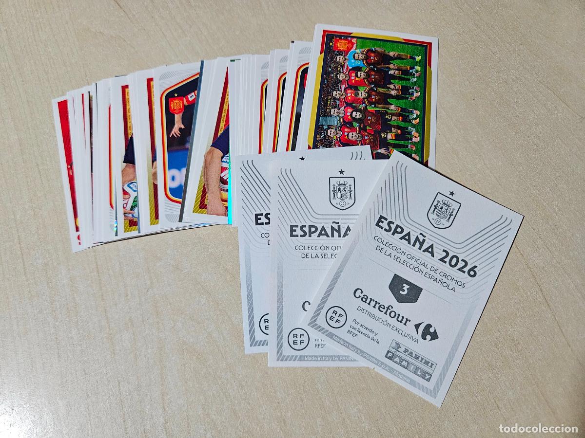 Cromos de f&uacute;tbol: SELECCI&Oacute;N ESPA&Ntilde;A MUNDIAL 2026 CARREFOUR CASI COMPLETA 47 DE 72 CROMOS - sin repetir