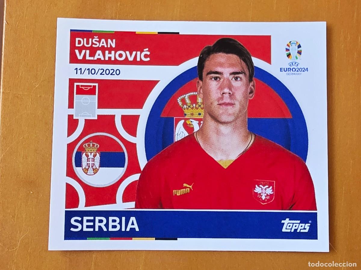 Cromos de f&uacute;tbol: SRB 21 Du&scaron;an Vlahović, Serbia, Topps UEFA Euro 2024, Eurocopa Germany 24 sticker
