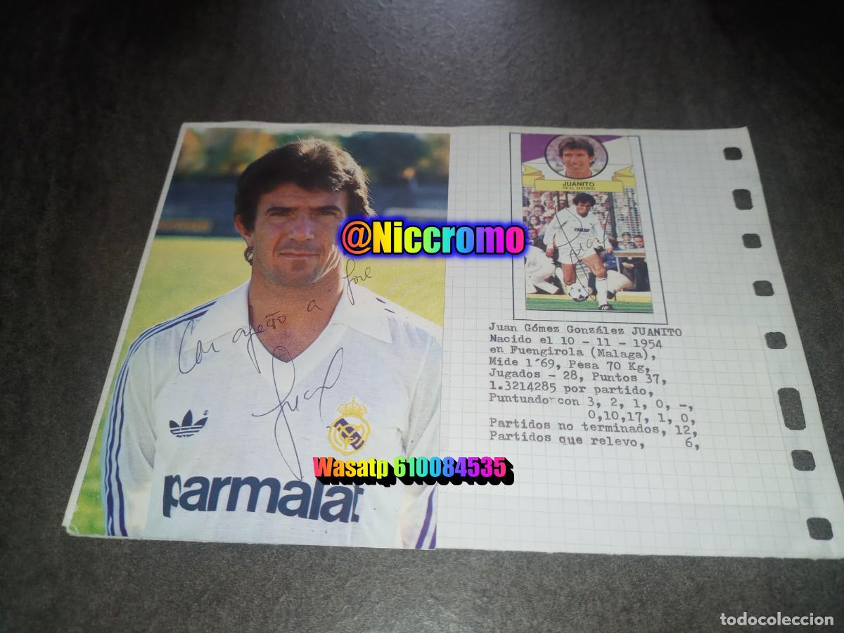 Cromos de Futebol: juanito real madrid tarjeta postal + cromo 2 firmas original signature 85 86 liga este futbol 1985