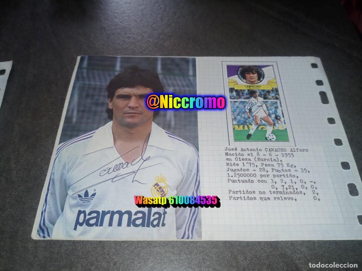 Cromos de f&uacute;tbol: camacho real madrid tarjeta postal + cromo 2 firmas original signature 85 86 liga este futbol 1985