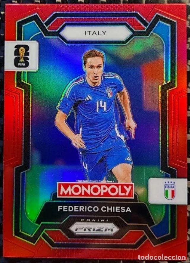 Cromos de f&uacute;tbol: Carta Federico Chiesa #35 Italia Red Wave Prizm Panini Monopoly World Cup 2026