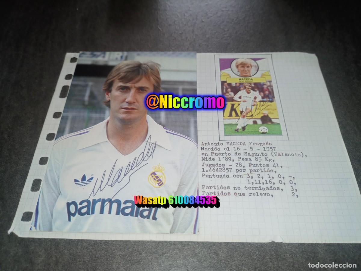 Cromos de f&uacute;tbol: maceda real madrid tarjeta postal + cromo 2 firmas original signature 85 86 liga este futbol 1985