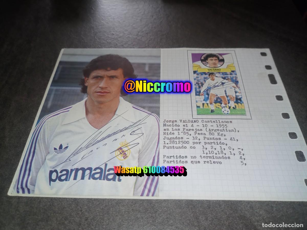 Cromos de f&uacute;tbol: valdano real madrid tarjeta postal + cromo 2 firmas original signature 85 86 liga este futbol 1985