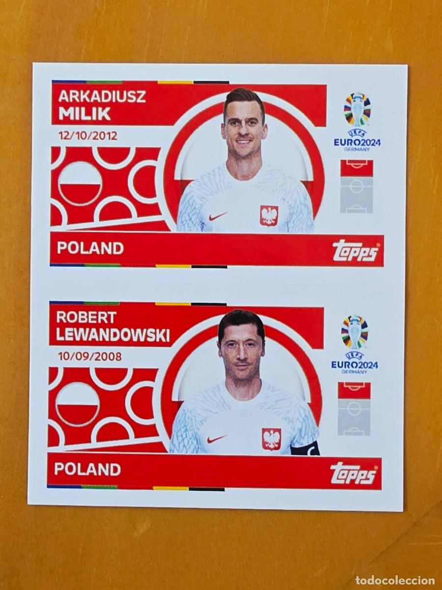Cromos de f&uacute;tbol: POL 14 y 15 Milik / Robert Lewandowski, Polonia, Topps UEFA Euro 2024, Eurocopa Germany 24 sticker