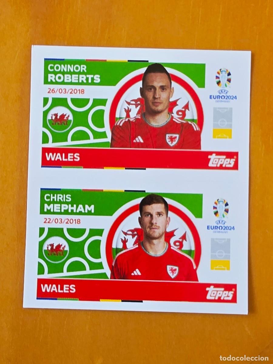 Cromos de f&uacute;tbol: WAL 6 y 7 Connor Roberts / Chris Mepham, Gales, Topps UEFA Euro 2024, Eurocopa Germany 24 sticker
