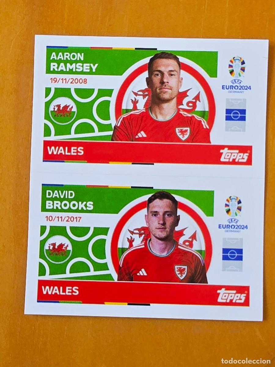 Cromos de f&uacute;tbol: WAL 8 y 9 Aaron Ramsey / David Brooks, Gales, Topps UEFA Euro 2024, Eurocopa Germany 24 sticker