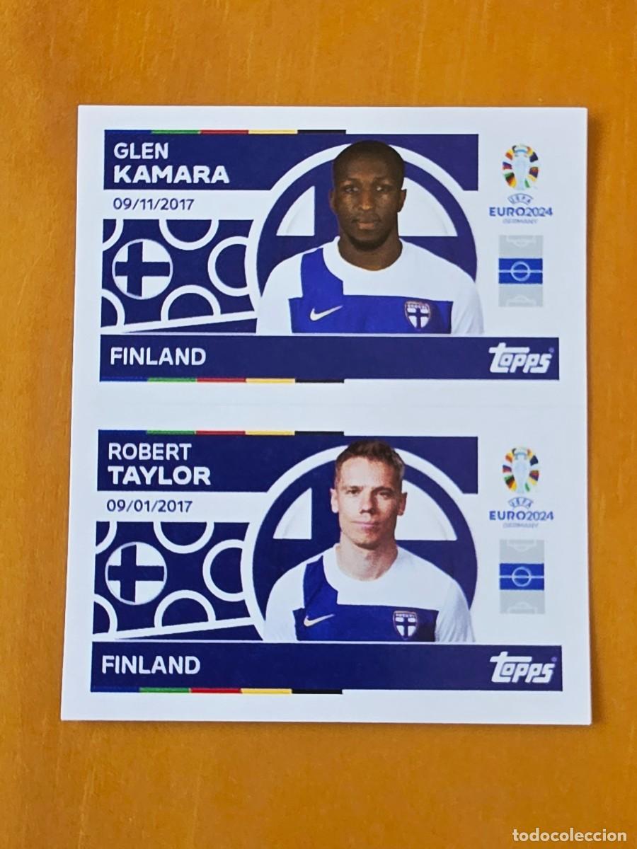 Cromos de f&uacute;tbol: FIN 8 y 9 Glen Kamara / Robert Taylor, Finlandia, Topps UEFA Euro 2024, Eurocopa Germany 24 sticker