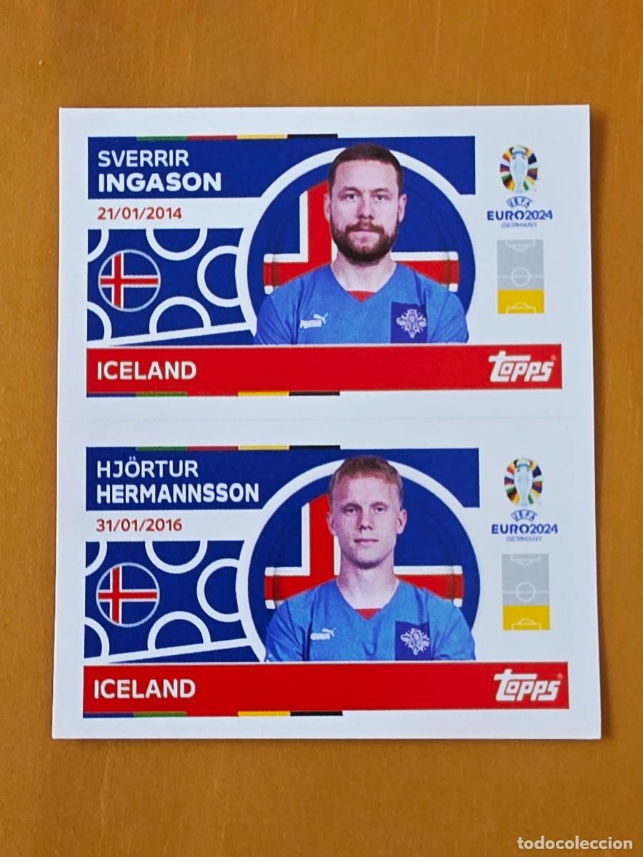 Cromos de f&uacute;tbol: ICE 6 y 7 Sverrir Ingason / Hermannsson, Islandia, Topps UEFA Euro 2024, Eurocopa Germany 24 sticker