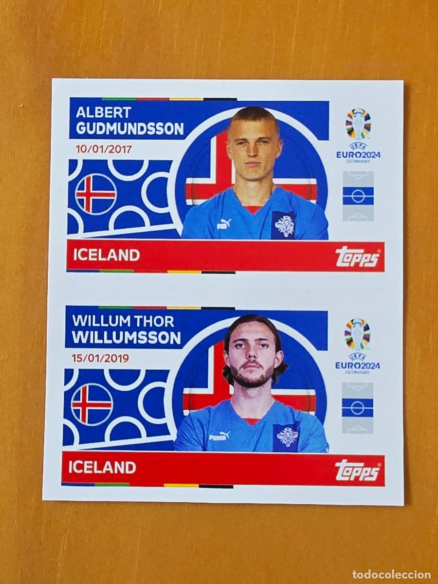 Cromos de f&uacute;tbol: ICE 12 y 13 Gudmundsson / Willumsson, Islandia, Topps UEFA Euro 2024, Eurocopa Germany 24 sticker
