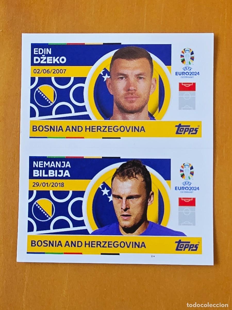 Cromos de f&uacute;tbol: BIH 12 y 13 Džeko / Bilbija, Bosnia & Herzegovina, Topps UEFA Euro 2024, Eurocopa Germany 24 sticker