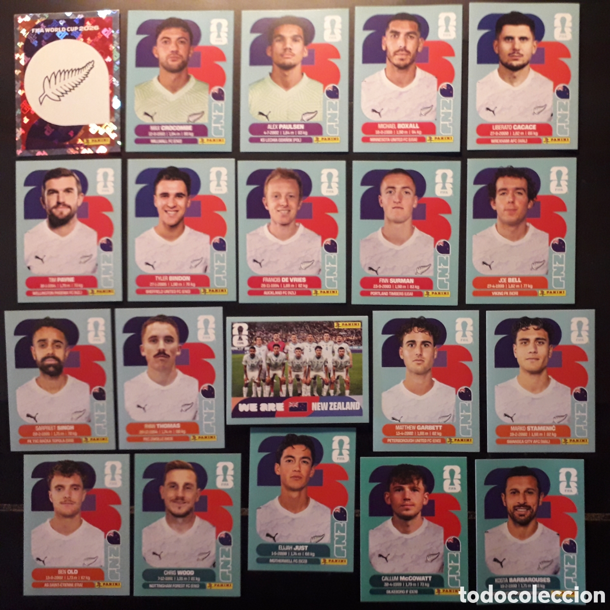 Football Stickers: 20 CROMOS NUEVA ZELANDA, EQUIPO COMPLETO MUNDIAL F&Uacute;TBOL 2026 FIFA WORLD CUP PANINI SIN PEGAR
