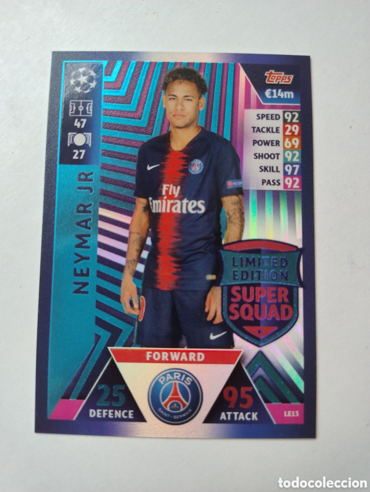 Figurine di Calcio: LE 13 - Neymar - PSG - Topps Match Attax 2018 - 2019 Limited Edition Super Squad