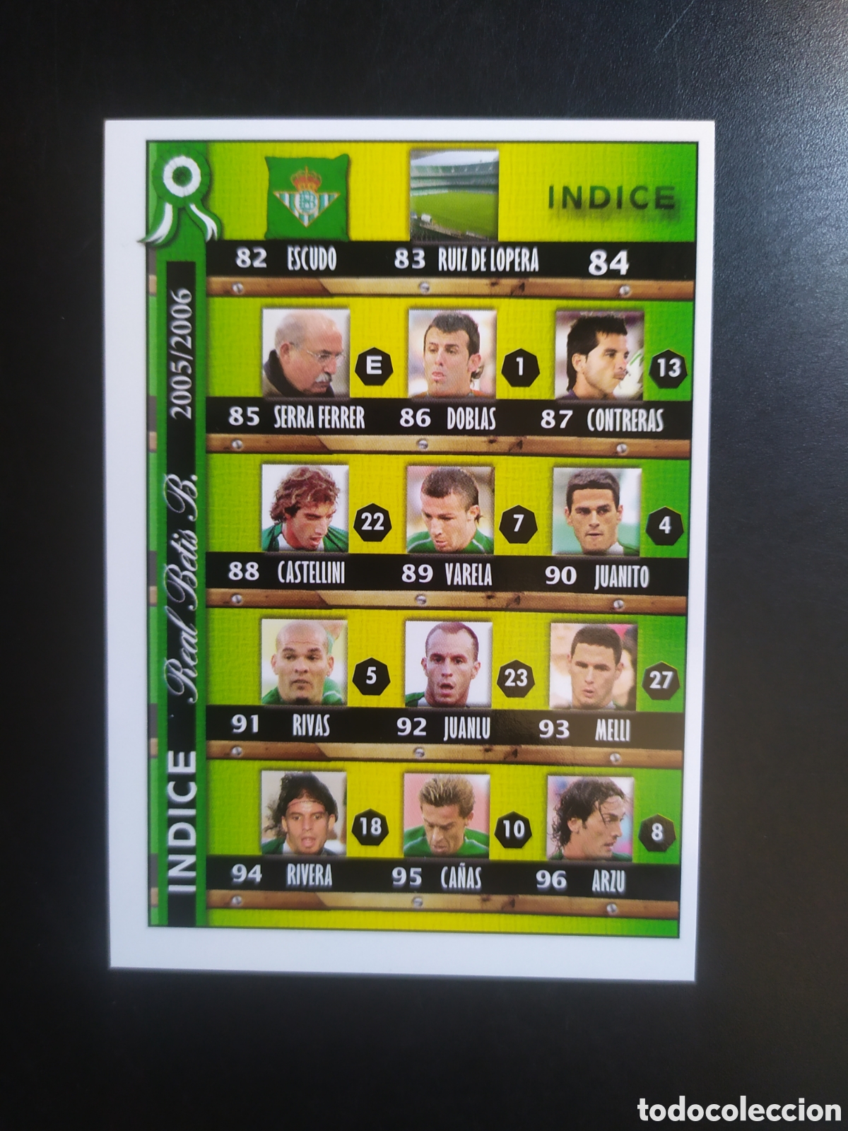 Cromos de f&uacute;tbol: Mundicromo fichas Liga 2005 2006 05 06 indice n&deg; 84 Real Betis